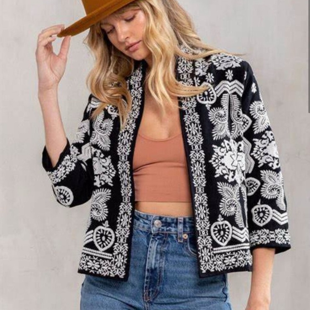 Jacket LOVE STITCH Nora Embroidered Jacket / Structured Cardigan / Boho - Picture 3 of 7